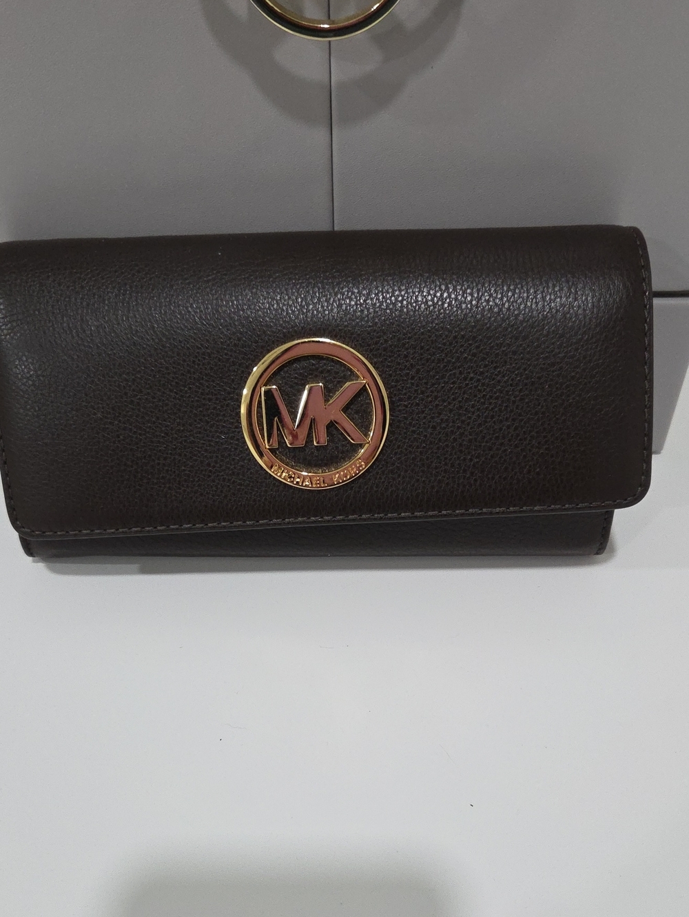 Michael Kors Dark Brown Leather Wallet with Gold MK Logo